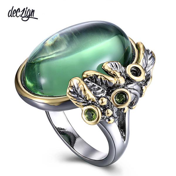 Deczign New Elegant Big Ring for Women Gorgeous Oval Shape Green Zircon Bezel Holiday Jewelry Party Must Have WA11549