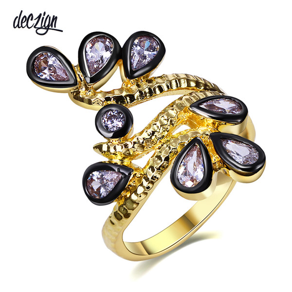 Deczign Trendy ring setting with Teardrop Cubic zirconia in Gold and Black color Waterdrop fashion ring BR12417