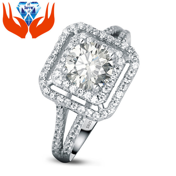 Luxury Brand Women Sterling Silver Square Diamond Ring 1 Ct SONA Diamond Wedding Ring Jewelry Gift