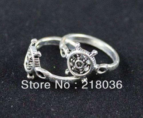 Vintage Silver 50PCS Alloy Hollow Boat Rudder Wedding Rings Nail Rings Fit Women DIY Free Shipping Wholesale Fashion Jewelry 18mm N627