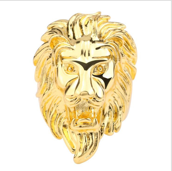 European and American fashion rock and hip-hop jewelry gold domineering lion's head titanium steel stainless steel fashion men's ring rings