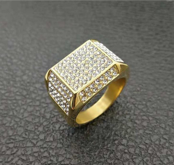 The latest pop personality European and American Chaozhou Night Club Hip-hop Ring Titanium Steel color-preserving gold-plated diamond boutiq