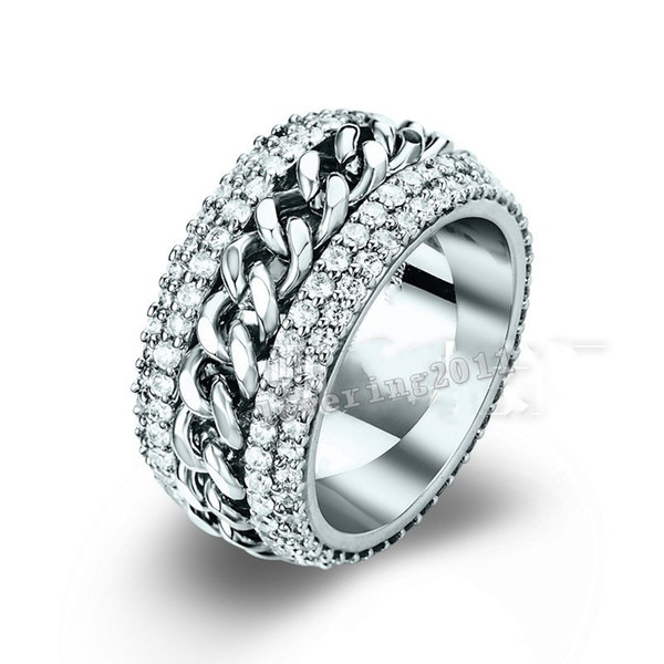 choucong Rotating Chain Women Men Jewelry Diamond 925 Sterling silver Engagement Wedding Band Ring Width 9mm