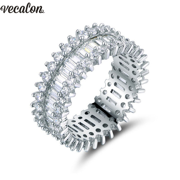 Vecalon Luxury Tennis ring White Gold Filled Diamond Cz Party wedding band rings For women Men Finger Jewelry Gift