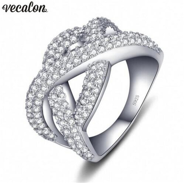 Vecalon Female infinity Ring 925 Sterling Silver 5A Zircon Cz Cross Engagement Wedding Band rings for women Finger Jewelry