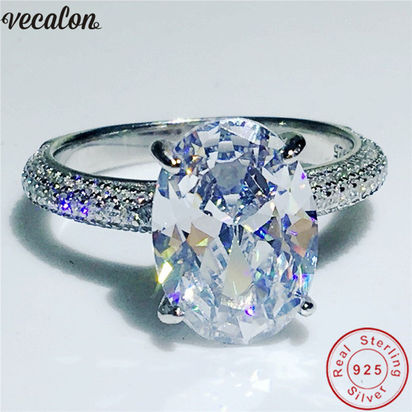 Vecalon 100% Real 925 Sterling Silver Court Promise ring Oval cut 3ct 5A Zircon Cz Engagement wedding Band rings for women Men