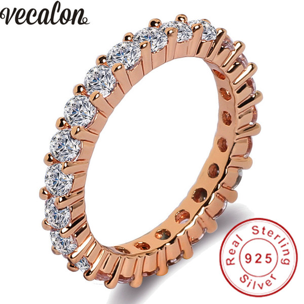 Vecalon 2 colors Band Jewelry Women Finger ring 3mm Cz diamond 925 Sterling silver Party wedding ring for women men