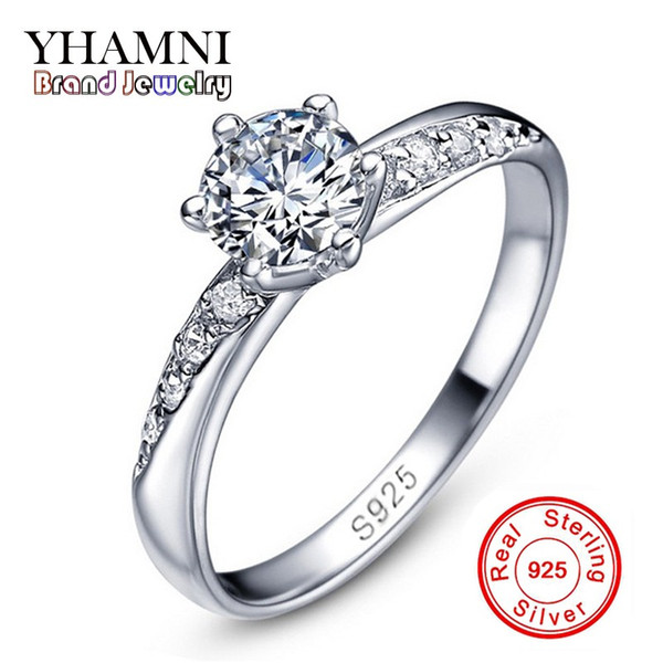 YHAMNI Fine Jewelry 925 Sterling Silver Wedding Rings Set 5mm 0.5 Carat Sona CZ Diamond Brand Engagement Rings for Women XMJ048