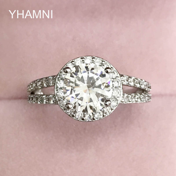 YHAMNI Original Real Natural 925 Silver Ring Set 8mm 2ct Diamond Band Engagement CZ Diamant Ring Wedding Jewelry For Women LR510