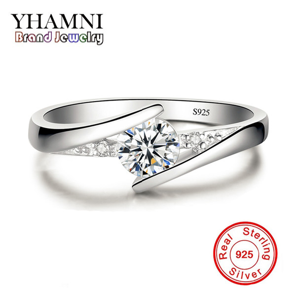 Sent Certificate of Silver! YHAMNI Luxury Solid 925 Sterling Silver Ring 0.5 ct CZ Diamond Jewelry Fashion Rings For Women R536