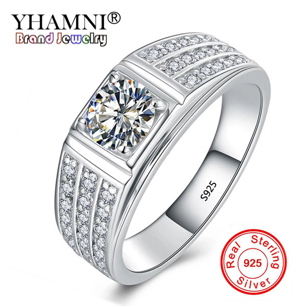 YHAMNI Luxury Gift Men Ring Solid 925 Sterling Silver Jewelry Set 6mm Cubic Zirconia Engagement Wedding Rings for Men ZK003