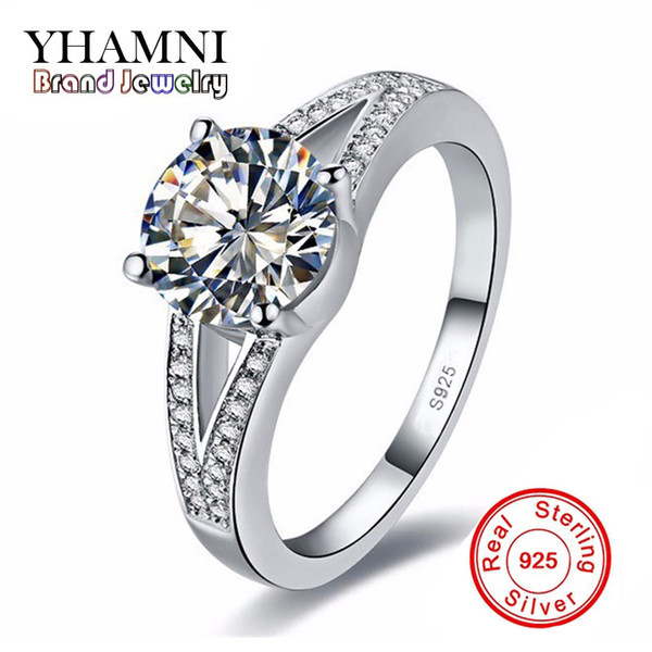 YHAMNI Original 100% 925 Sterling Silver Wedding Rings For Women Luxury 1.5 ct Sona CZ Diamond Engagement Ring H412