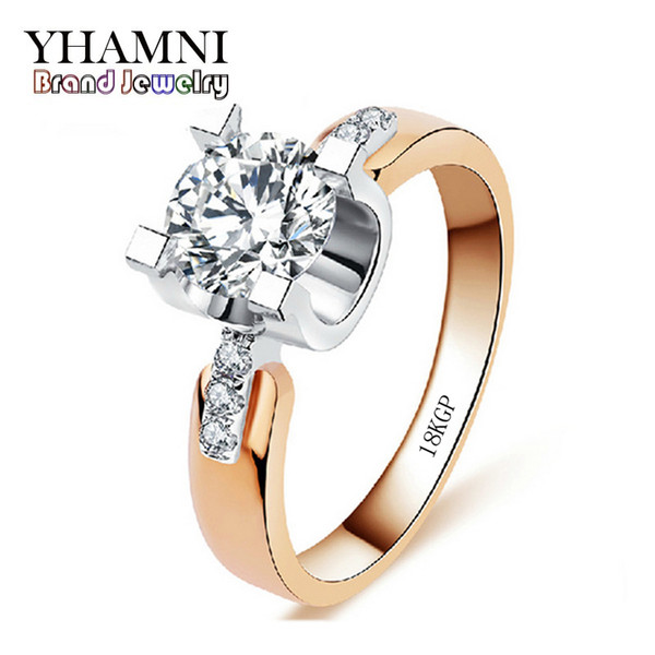 YHAMNI Brand Jewelry Have 18KGP Stamp Ring Gold Set 1 Carat 5A Sona Diamond Engagement Wedding Rings For Women 18KR015