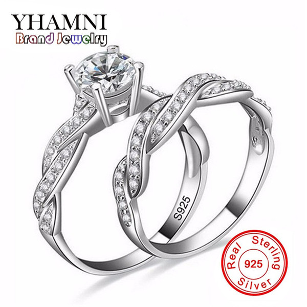 YHAMNI Real 925 Sterling Silver Rings for Women Hearts and Arrows 1 Carat CZ Diamond Brand Two Engagement Ring MSR127