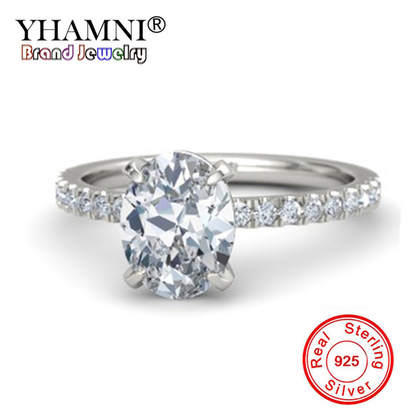 YHAMNI Original Natural 925 Solid Silver Rings Big Oval Cut 6ct Egg Shaped Clear Cubic Zirconia Wedding Rings for Women ZK005