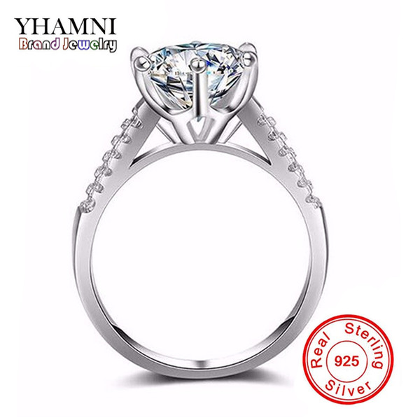 YHAMNI Pure Solid 925 Silver Rings Set Big 2 ct Diamond Engagement Ring Real Silver Wedding Rings for Women R039