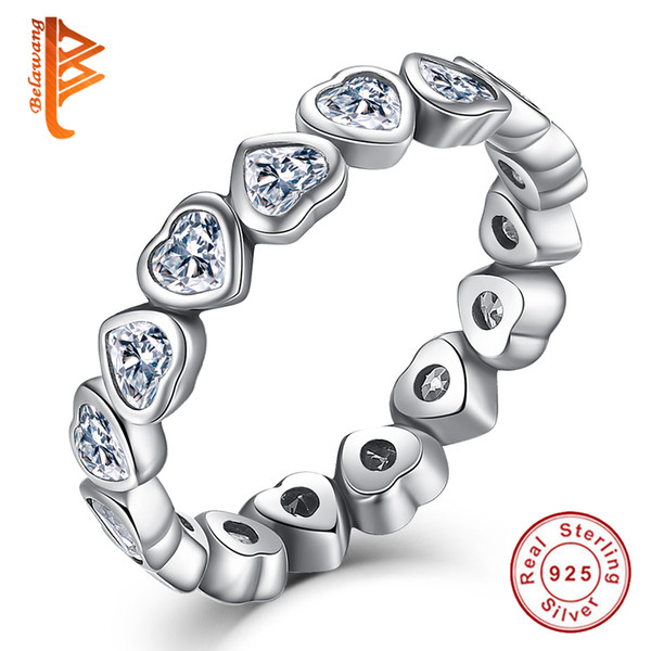 BELAWANG 925 Sterling Silver Love Heart Stackable Silver Rings With Clear Cubic Zirconia Jewelry for Wholesale #678 Valentine's Day Gift