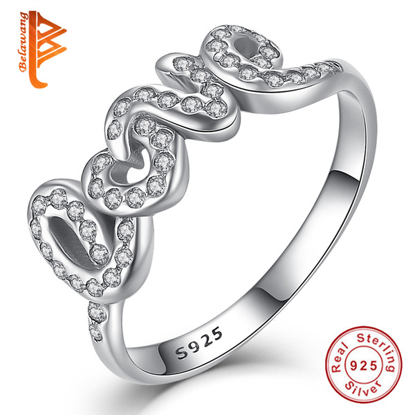 BELAWANG Compatible Brand Ring Original Jewelry 100% 925 sterling Silver Love Letter Silver Ring with Cubic Zirconia Wedding Finger Ring