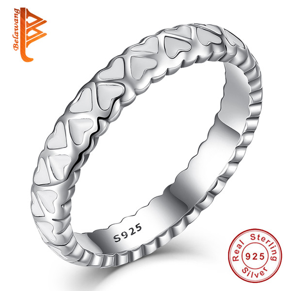 BELAWANG Unique Design 925 Sterling Silver Ring Carved Love Heart Pattern Finger Ring Jewelry For Women Anniversary Gift Wholesale #678