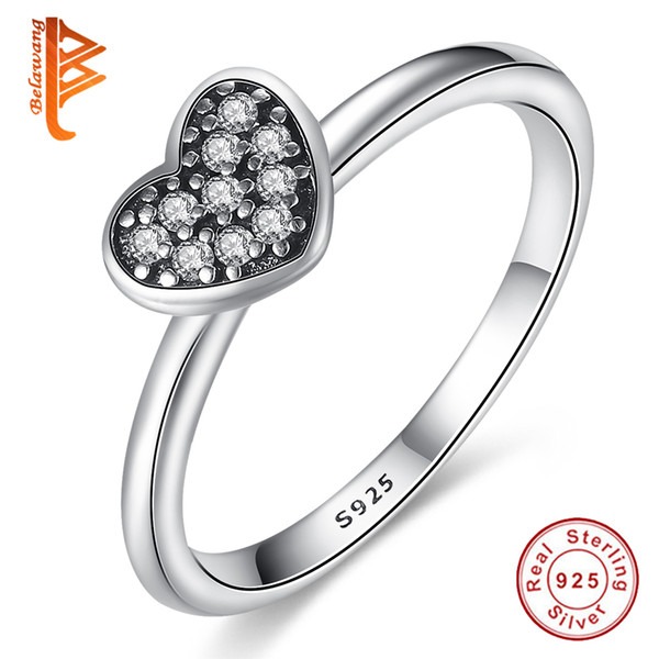 BELAWANG Authentic Silver Love Heart Crystal Ring Original Wedding Anniversary Ring For Lover 925 Sterling Silver Jewelry Wholesale