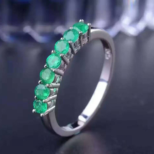 100% natural gemstone ring solid 925 sterling silver emerald ring 7 pcs 2.5mm round natural emerald gemstones ring simple design