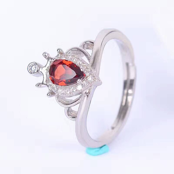 Fashion princess crown ring 4*6 pear cut natural garnet germstone solid 925 sterling silver crown ring perfect gift for girlfriend