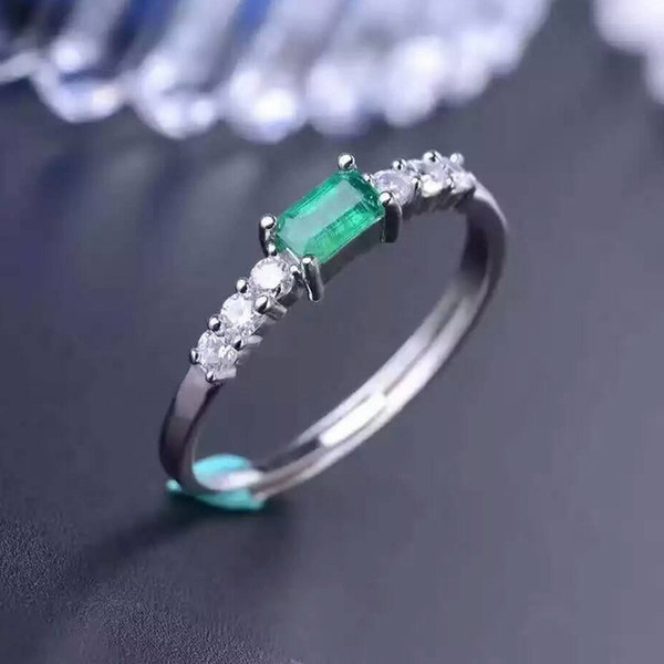 Simple design silver emerald wedding ring 3mm*5mm natural emerald gemstone solid silver 925 silver emerald ring