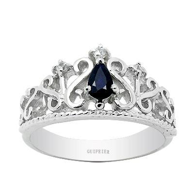 Promotion 2017 new sterling 925 silver ring Water Drop Cut natural bule sapphire princess crown ring for girl brithday gift