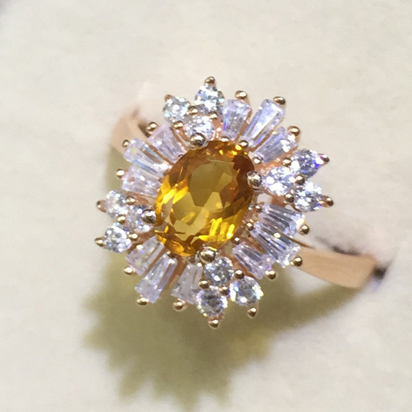 Promotion new fashion ring for woman gift gold plated 925 Solid Sterling Silver jewelry high quality natural citrine engagement ring