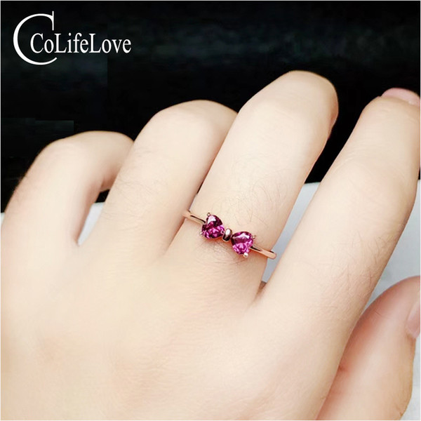 Simple silver heart ring for engagement 2 pieces natural pyrope garnet silver ring solid 925 silver garnet jewelrygift for woman