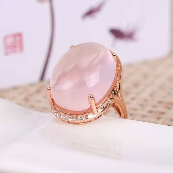 Vintage silver rose quartz ring 15mm*20mm big size gemstone ring solid 925 sterling silver jewelry fashion silver rose quartz ring for lady