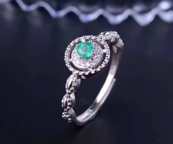 Vintage natural emerald wedding ring 3.5mm round flawless natural emerald ring solid 925 silver ring emerald gemstone jewelry