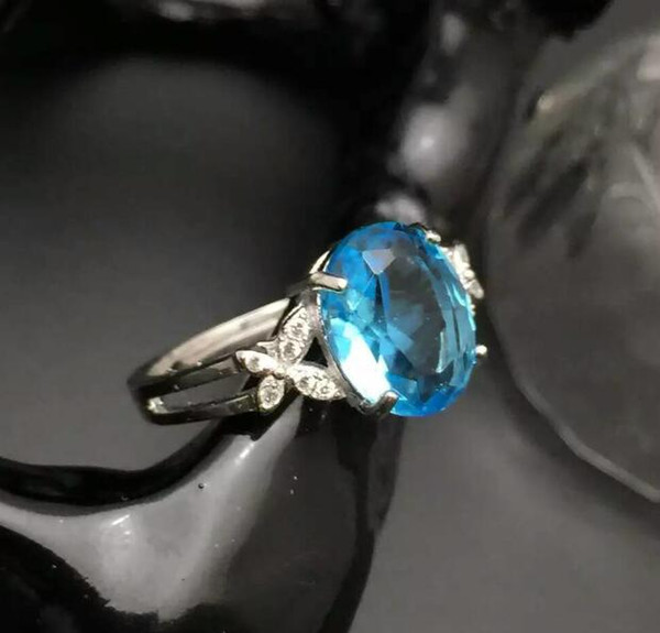 Natural light blue topaz ring 8*9mm topaz solid 925 sterling silver rings for women's valentine's day gift