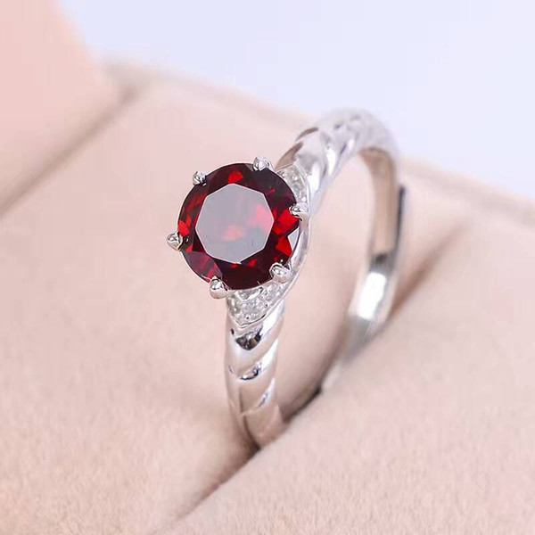 Promotion 925 silver gemstone ring 7mm round brilliant cut natural garnet ring solid 925 sterling silver natural garnet jewelry