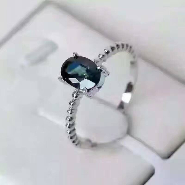 Luxurious gemstone wedding ring 5*7mm 0.7 ct natural dark blue sapphire ring solid 925 sterling silver sapphire ring for girl