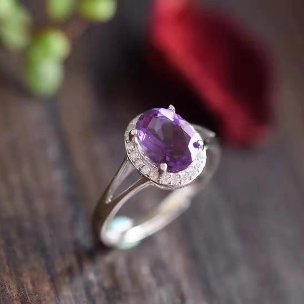 Classic natural amethyst ring 7mm * 9mm oval cut amethyst 2 ct natural amethyst pure 925 sterling silver gemstone ring for woman