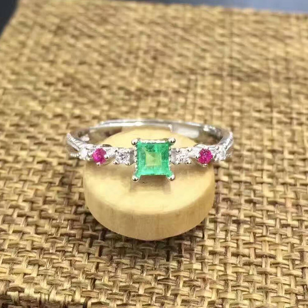 Luxurious natural emerald wedding ring 0.2 ct 3mm*3mm suqare flawless Colombian emerald gemstone silver wedding ring for girl