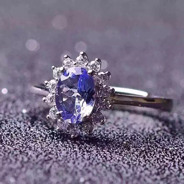 Classic Engagement Wedding ring 100% natural tanzanite ring for lady solid 925 sterling silver tanzanite ring