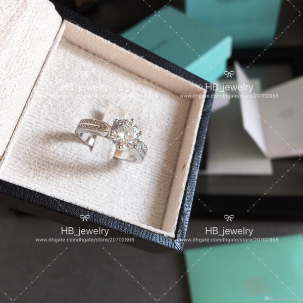 High version six claw 2 karat diamond ring with T Luxury brand 925sterling silver,couple rings women marry wedding engagement gift with box