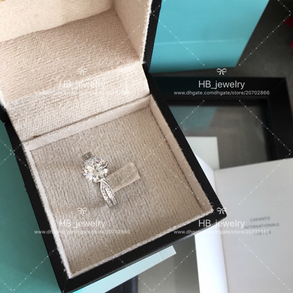 six claw 2 karat 1ct diamond ring for lady T BRAND Logo Fashion Design Women Party Wedding Couple gift Luxury Imitation Jewelry With BOX