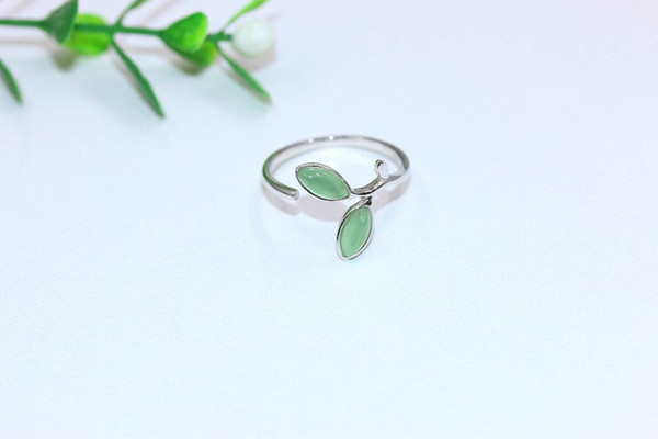 Green leaf Nature cat's eye ring new arrival Fashion pure silver 925 open ring Hot sale precious gemstone ring Top popular jewelry for lady