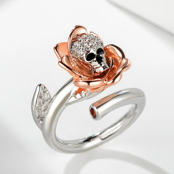 hand ornaments, explosion money, gold plating, skull zircon ring, female rose opening ring SKELETON FINGER RING