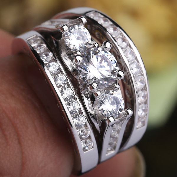 3 IN 1 3PCS IN ONE SET European and American couples combination ring engagement zircon ring