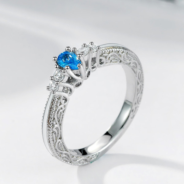 Wish new Europe blue gem Topaz Ring Engagement Ring Shi party jewelry wholesale