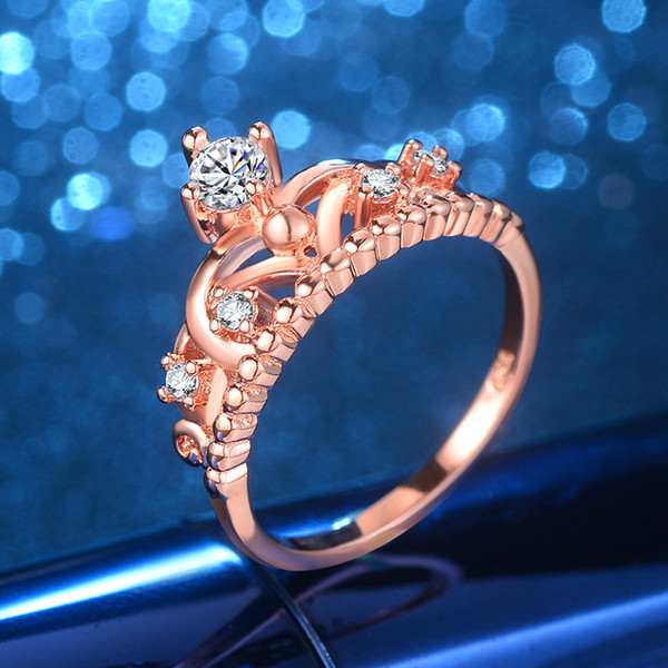 NEW ARRIVAL HOT SALE all-match Korean crown rose gold ring sparkling zircon female personalized custom jewelry wholesale