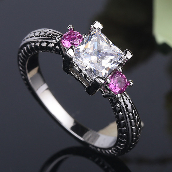 Handmade diamond tetragonal zircon retro female ring explosion Ring