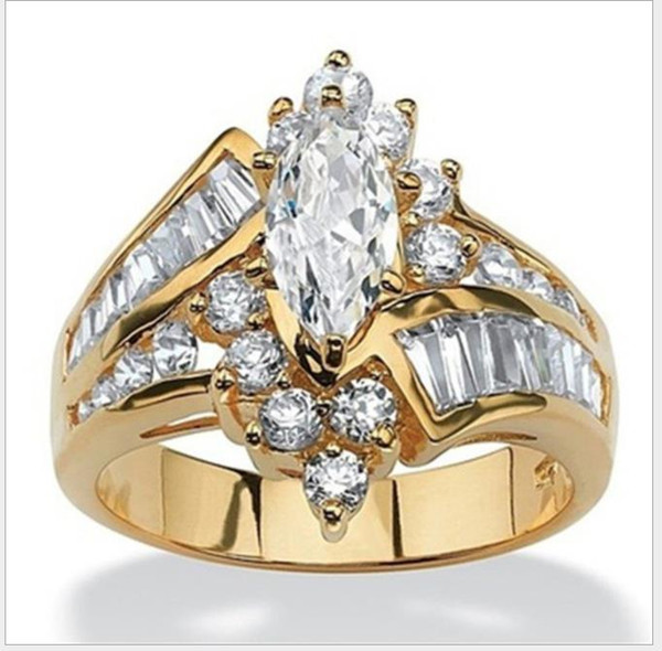 Europe and the United States female 18K Gold Plated Diamond irregular diamond eye shaped ladder zircon ring