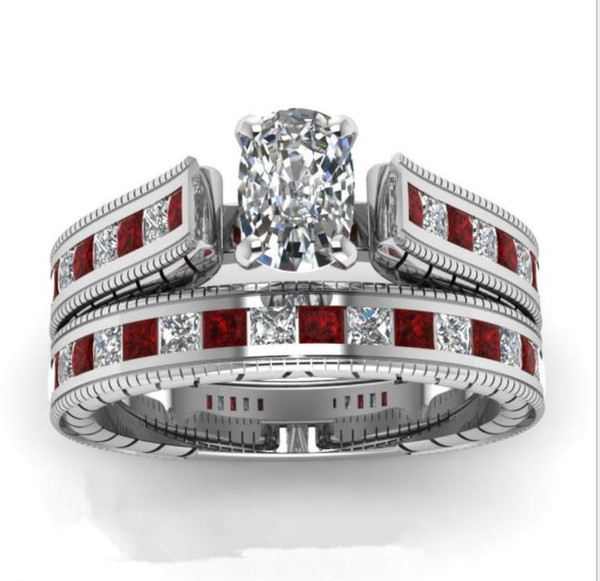 Exploded red zircon ring couple combination ring