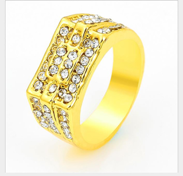 2019 Gold-plated men's rings Wide diamond male ring