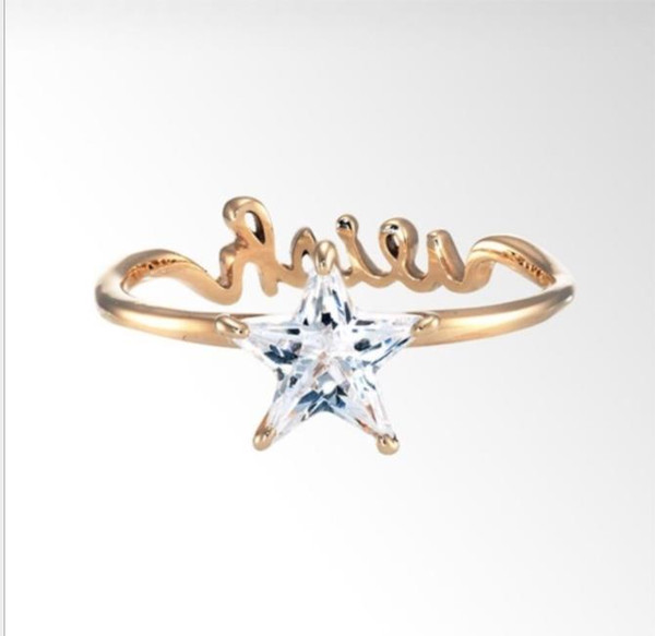 Heart star, letter ring, female five angle star, zircon letter ring.